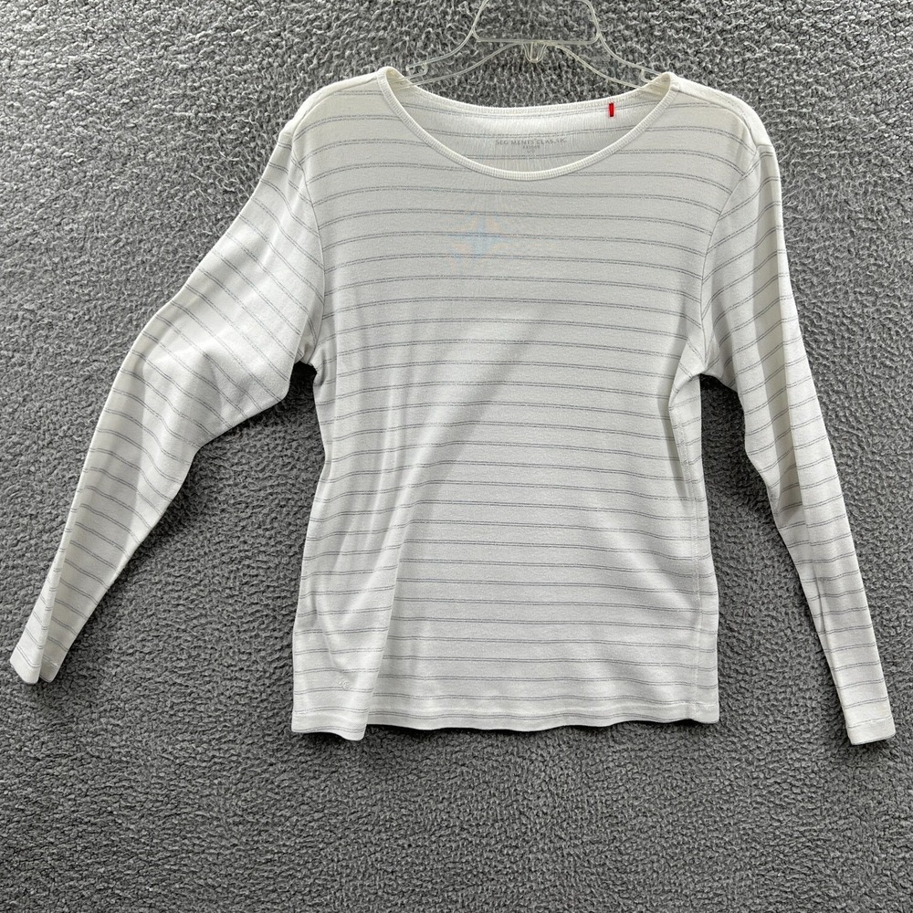 Womens Ribbed Knit‎ Top L Minimalist Striped Capsule Pullover Casual Everyday